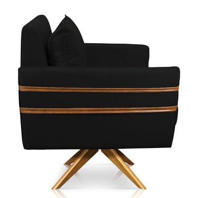 Poltrona Giratória Mari Suede Preto Base De Madeira Ma30
