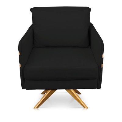 Poltrona Giratória Mari Suede Preto Base De Madeira Ma30