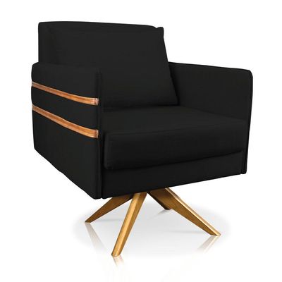 Poltrona Giratória Mari Suede Preto Base De Madeira Ma30