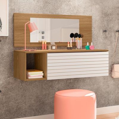 Penteadeira Suspensa Com Painel E Espelho Joy Nature Branco