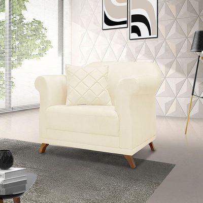 Poltrona Para Sala De Estar Vênus Linho Pés CastanhoCor Bege