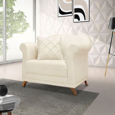 Poltrona Para Sala De Estar Linho Pés CastanhoCor Natural