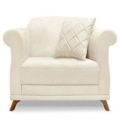 Poltrona Para Sala De Estar Linho Pés CastanhoCor Natural