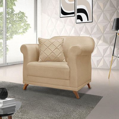 Kit 2 Poltronas Sala De Estar Linho Dourado Pés Castanho
