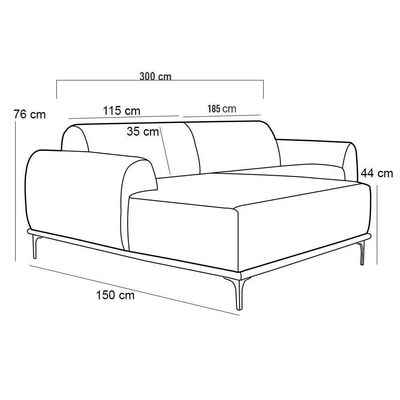 Sofá 300cm 5 Lugares Chaise Esquerdo Pés Gold B-262 Telha