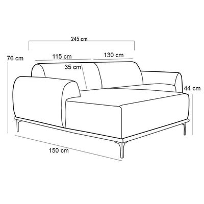 Sofá 245cm 4 Lugares Chaise Esquerdo Pés Gold B-262 Telha