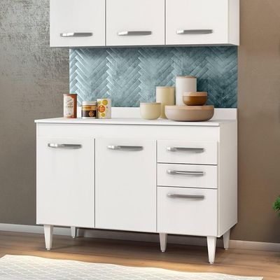Balcão Gabinete Para Pia 120cm Com Tampo 3 Portas 2 Gavetas
