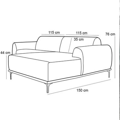 Sofá 230cm 4 Lugares Chaise Direito Pés Gold C-117 Verde
