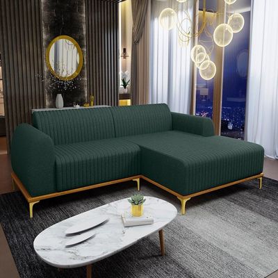 Sofá 230cm 4 Lugares Chaise Direito Pés Gold C-117 Verde