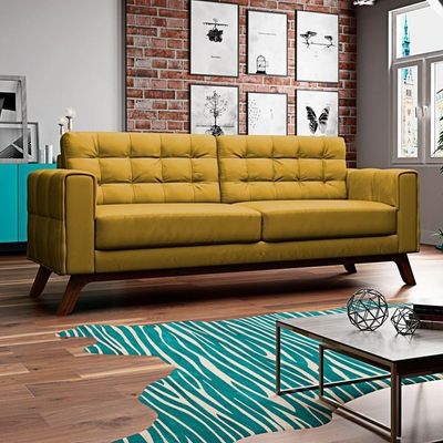 Sofá 230 Cm 3 Lugares Sandero B-279 Veludo Amarelo - Domi