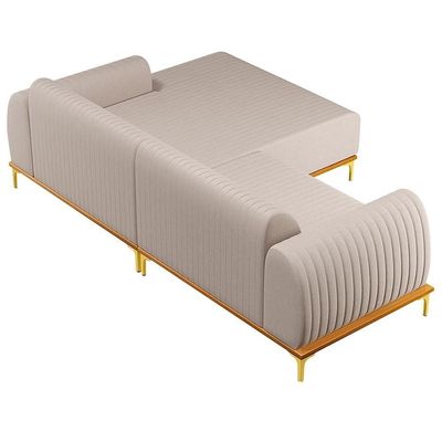 Sofá 265cm 4 Lugares Chaise Direito Pés Gold C-107 Bege