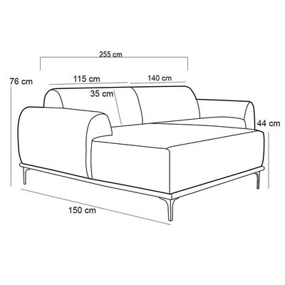 Sofá 255cm 4 Lugares Chaise Esquerdo Pés Gold C-117 Verde