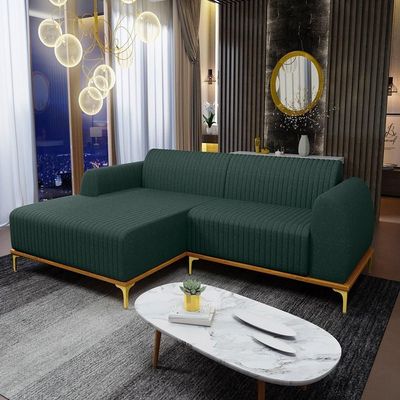 Sofá 255cm 4 Lugares Chaise Esquerdo Pés Gold C-117 Verde
