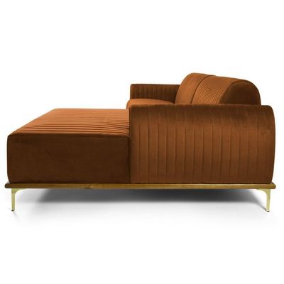 Sofá 255cm 4 Lugares Chaise Direito Pés Gold B-262 Telha