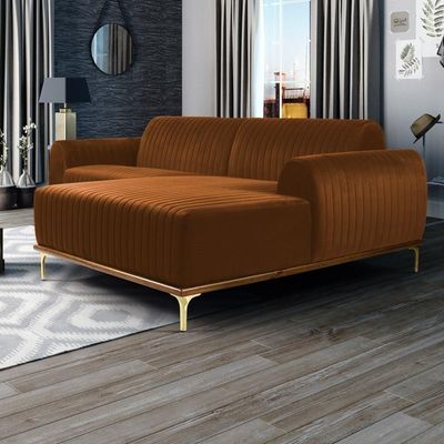 Sofá 255cm 4 Lugares Chaise Direito Pés Gold B-262 Telha