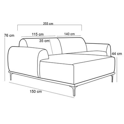 Sofá 255cm 4 Lugares Chaise Esquerdo Pés Gold B-278 Marsala