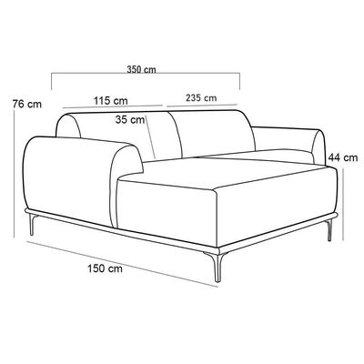 Sofá 350cm 6 Lugares Chaise Esquerdo Pés Gold Verde Musgo
