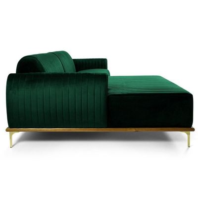 Sofá 350cm 6 Lugares Chaise Esquerdo Pés Gold Verde Musgo