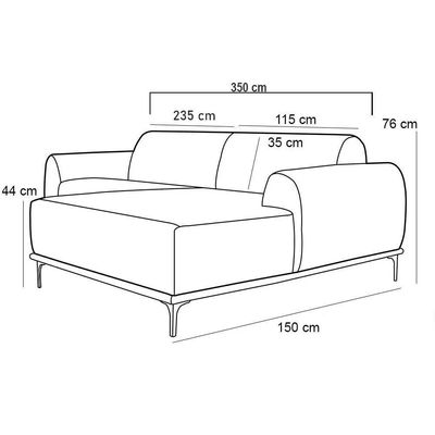 Sofá 350cm 6 Lugares Chaise Direito Pés Gold B-278 Marsala