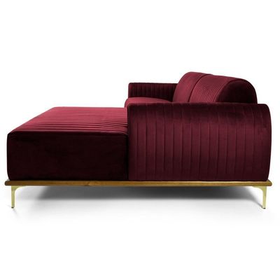Sofá 350cm 6 Lugares Chaise Direito Pés Gold B-278 Marsala