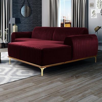 Sofá 350cm 6 Lugares Chaise Direito Pés Gold B-278 Marsala