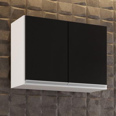 Armário Aéreo 80cm 2 Portas Califórnia Branco/preto