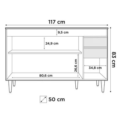 Balcão Gabinete 120cm 3 Portas 2 Gavetas Preto/Cinza