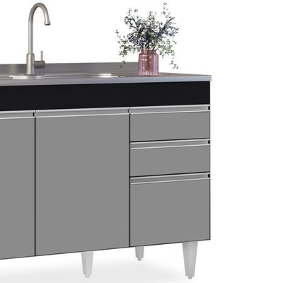 Balcão Gabinete 120cm 3 Portas 2 Gavetas Preto/Cinza
