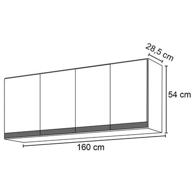 Armário Aéreo 160cm 4 Portas Nevada Castanho/Cinza