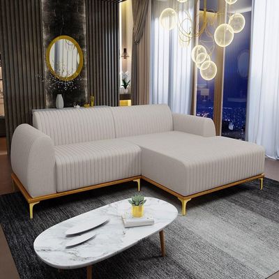 Sofá 245cm 4 Lugares Chaise Direito Pés Gold C-107 Bege