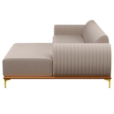 Sofá 245cm 4 Lugares Chaise Direito Pés Gold C-107 Bege