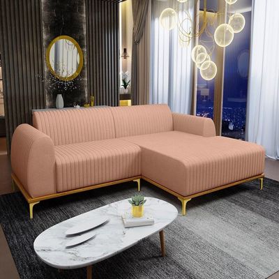 Sofá 245cm 4 Lugares Chaise Direito Pés Gold C-105 Rosê