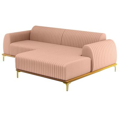 Sofá 245cm 4 Lugares Chaise Direito Pés Gold C-105 Rosê