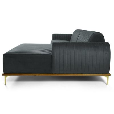 Sofá 320cm 5 Lugares Chaise Direito Pés Gold B-317 Cinza