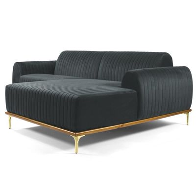 Sofá 320cm 5 Lugares Chaise Direito Pés Gold B-317 Cinza