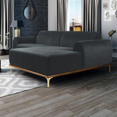 Sofá 320cm 5 Lugares Chaise Direito Pés Gold B-317 Cinza