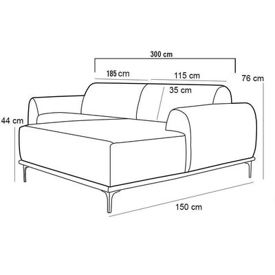 Sofá 300cm 5 Lugares Chaise Direito Pés Gold Azul Marinho