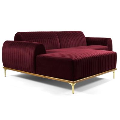 Sofá 300cm 5 Lugares Chaise Esquerdo Pés Gold B-278 Marsala