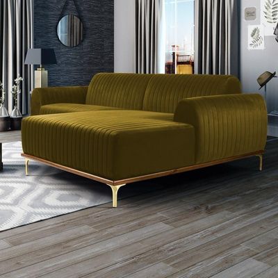 Sofá 230cm 4 Lugares Chaise Direito Pés Gold B-260 Mostarda