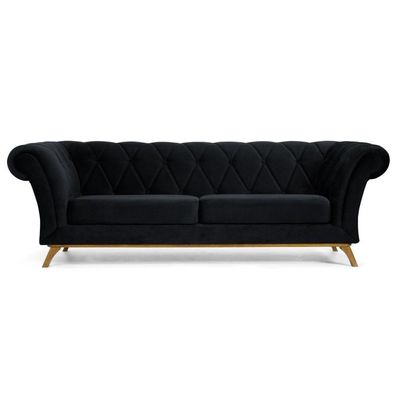 Sofá 180cm 3 Lugares Base Madeira Império B-300 Preto