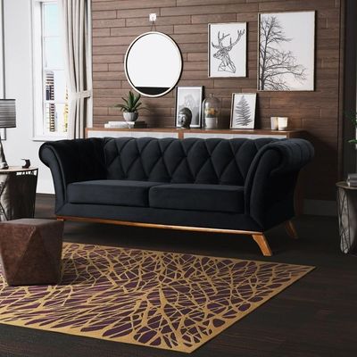 Sofá 180cm 3 Lugares Base Madeira Império B-300 Preto