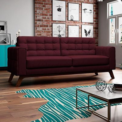 Sofá 210 Cm 3 Lugares Sandero B-278 Veludo Marsala - Domi