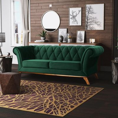 Sofá 180cm 3 Lugares Base Madeira Império B-303 Verde Musgo