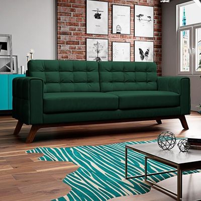 Sofá 180 Cm 3 Lugares Sandero B-303 Veludo Verde - Domi