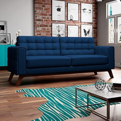 Sofá 180 Cm 3 Lugares Sandero B-304 Veludo Azul Marinho