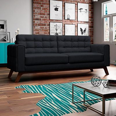 Sofá 230 Cm 3 Lugares Sandero B-300 Veludo Preto - Domi