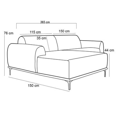 Sofá 265cm 4 Lugares Chaise Esquerdo Pés Gold Verde Musgo