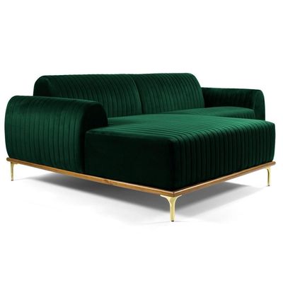 Sofá 265cm 4 Lugares Chaise Esquerdo Pés Gold Verde Musgo
