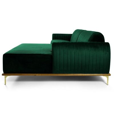 Sofá 230cm 4 Lugares Chaise Direito Pés Gold Verde Musgo
