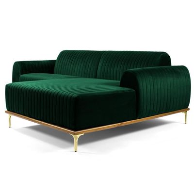 Sofá 230cm 4 Lugares Chaise Direito Pés Gold Verde Musgo